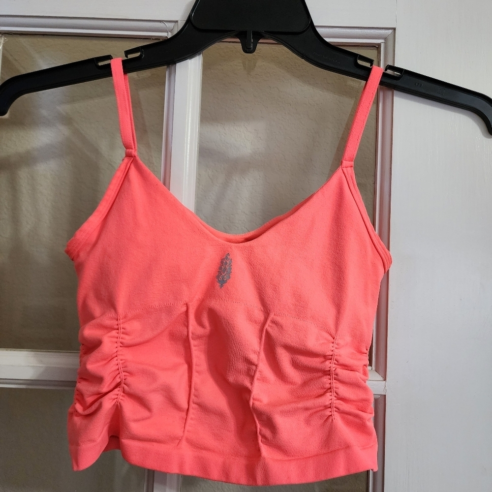 Free People Movement XS/S Coral Longline Bralette Crop Tank Ruched Built In Bra - Picture 3 of 11